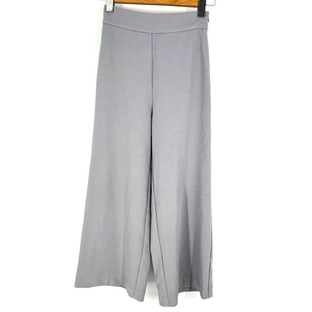 WAYF Light Grey Coulottes Wide Leg Pants Size XS Zip Ankle Crop High Waisted